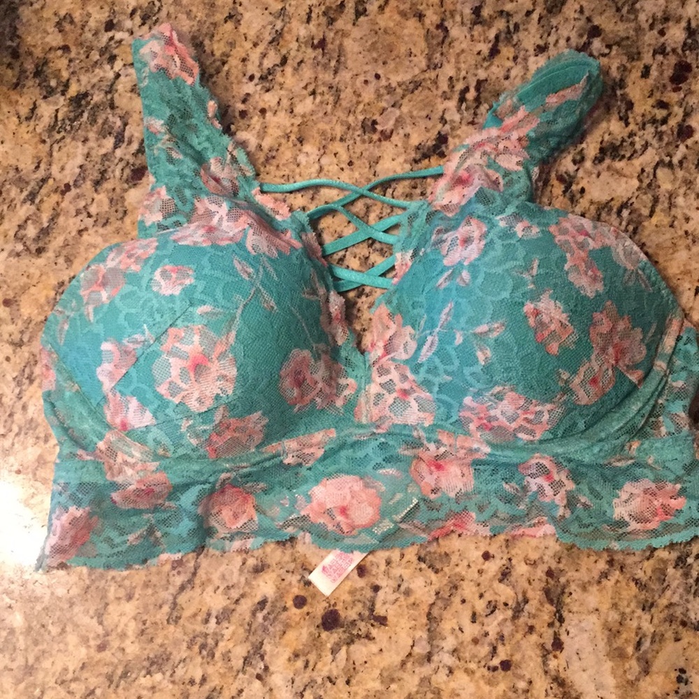 VS Pink M Push-Up Lace Strappy Floral Tur Bralette